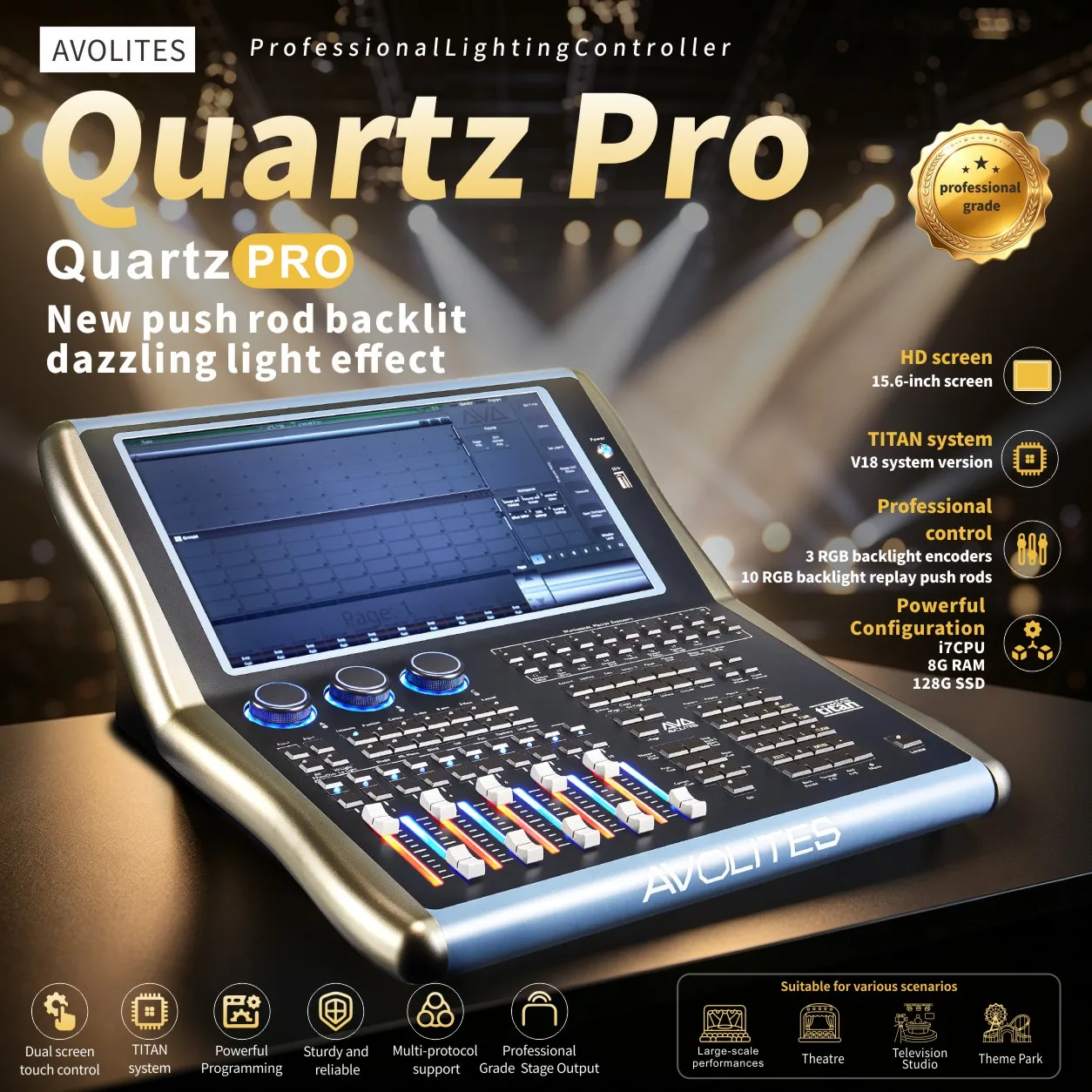 New push rod backlit I7-V18 Quartz Pro Light Lighting Console Professional Stage Lighting Controller Tiger Show Console
