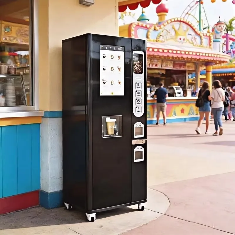 Commercial cabinet-type freshly ground coffee vending machine, multiple payment methods QR code digital currency  payment