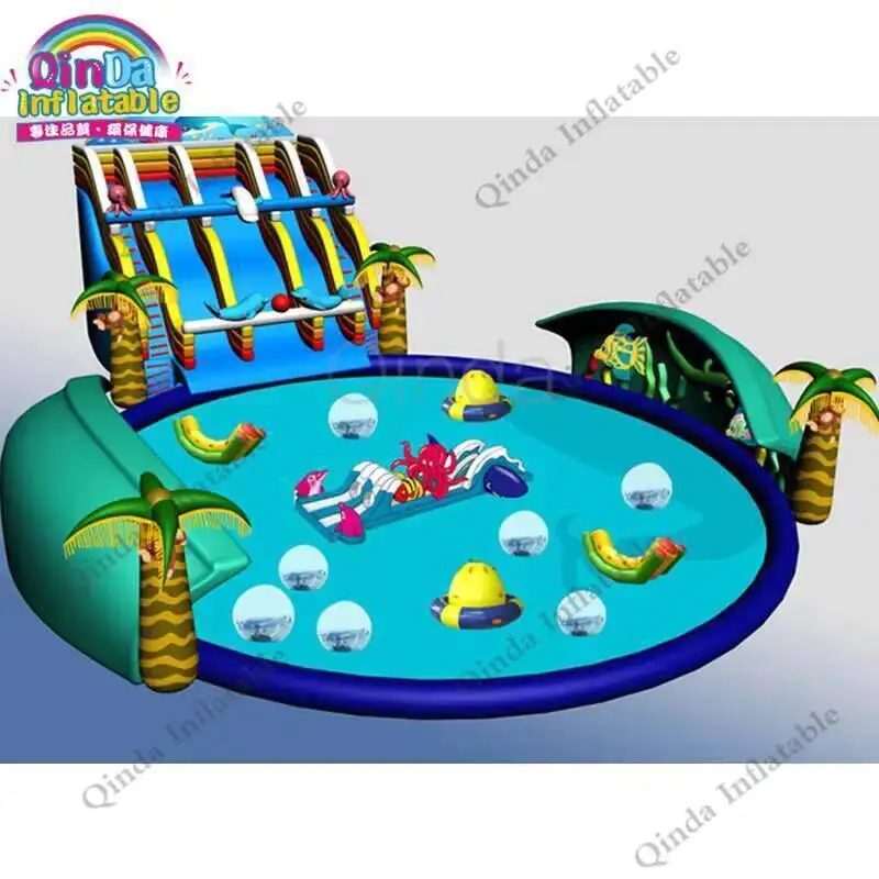 Piscina inflável comercial para crianças e adultos, parque de diversões inflável, parque aquático inflável para terra