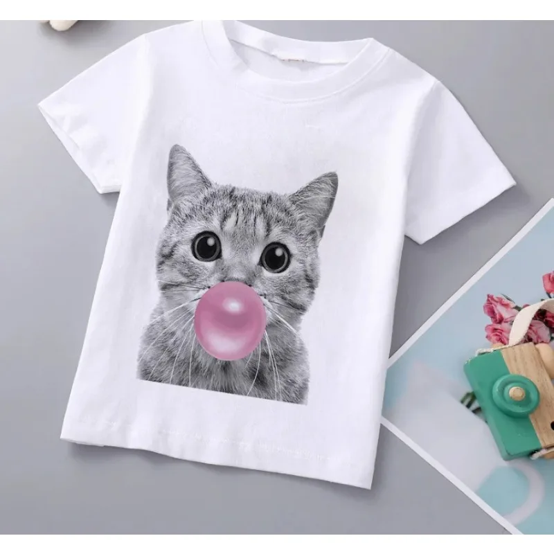 Summer Cute Bubble Gum Animal Cat Pug Bulldog Clothes T-shirts Kid Girl Boy Short Sleeve Tops Kids T-shirts Boys Clothes