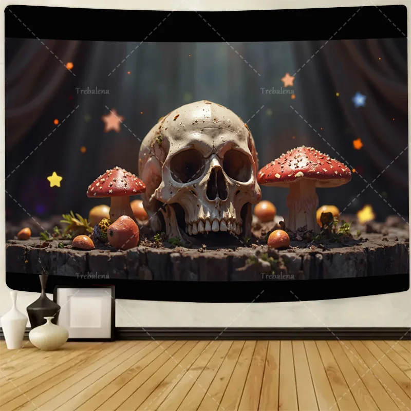 

1шт настенный гобелен мистический череп и грибной лес гобелен-бохо-шик настенный художественный декор