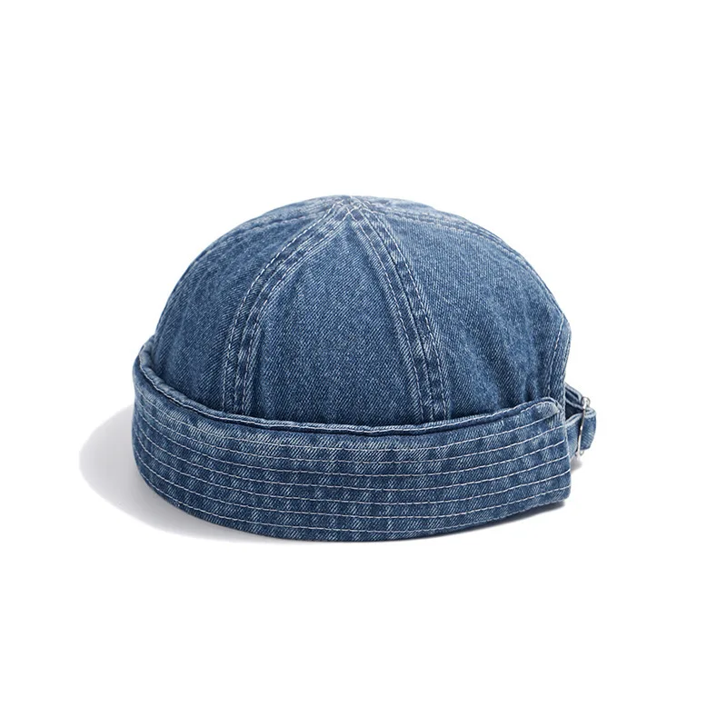 Washed Vintage Denim Dome Hat Decor Beanie Hats Solid Color Docker Cap Spring Women Men Hip Hop Landlord Hat Brimless Caps