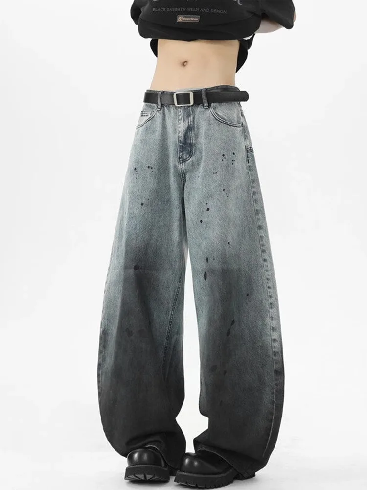 

Waed adual adient Wide Leg Men's Jeans Loose Straight Floor-Length Trousers American High Street Sle Spring Faion