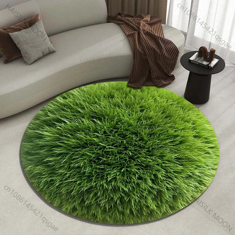 Close-up of a green grass sphere Printed round carpet living room sofa table carpet large pet mat soft round carpet home decor
