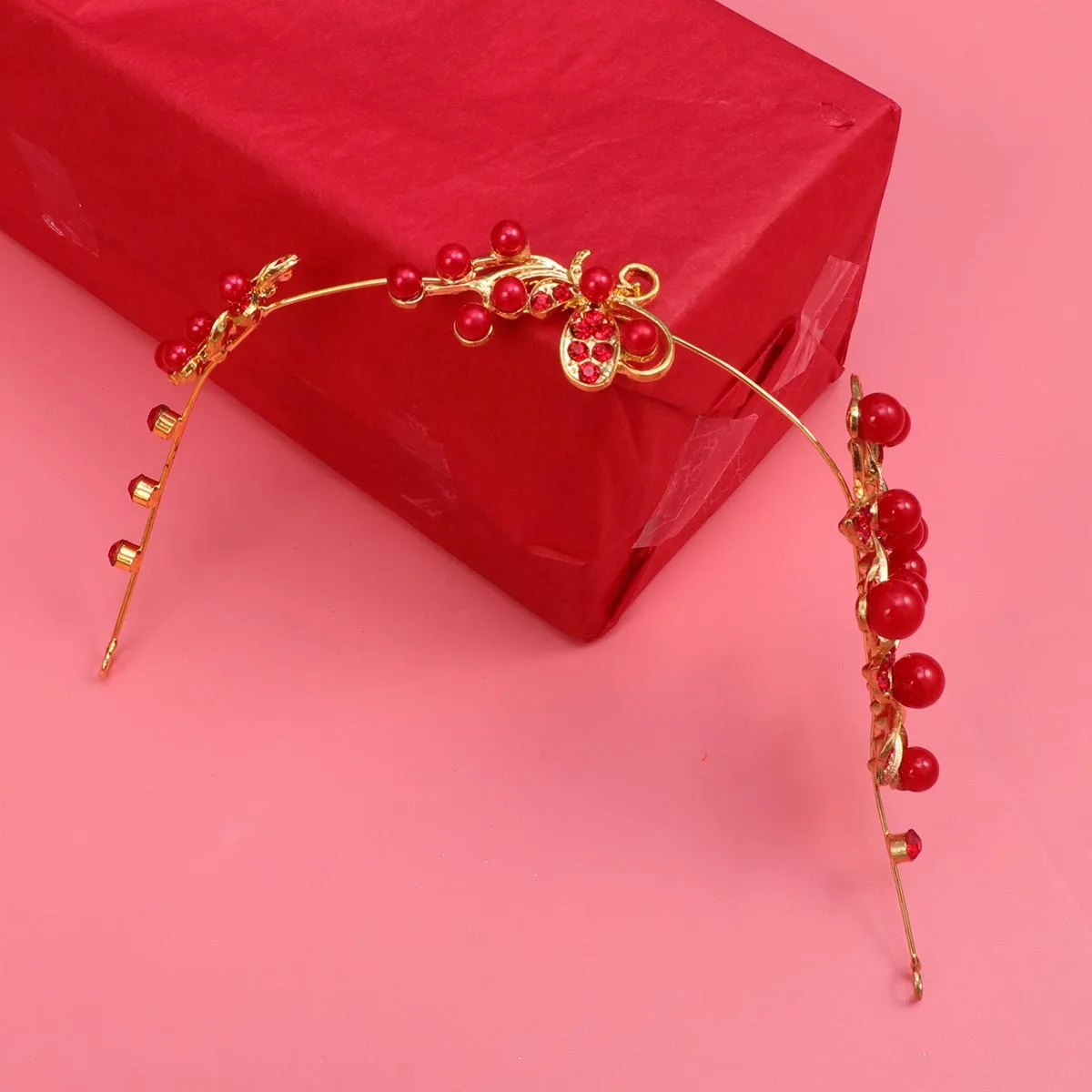 لؤلؤة حجر الراين الزفاف رباط شعر أحمر مرن Frontlet غطاء الرأس الزفاف أغطية الرأس الإبداعية للعروس زفاف خاص