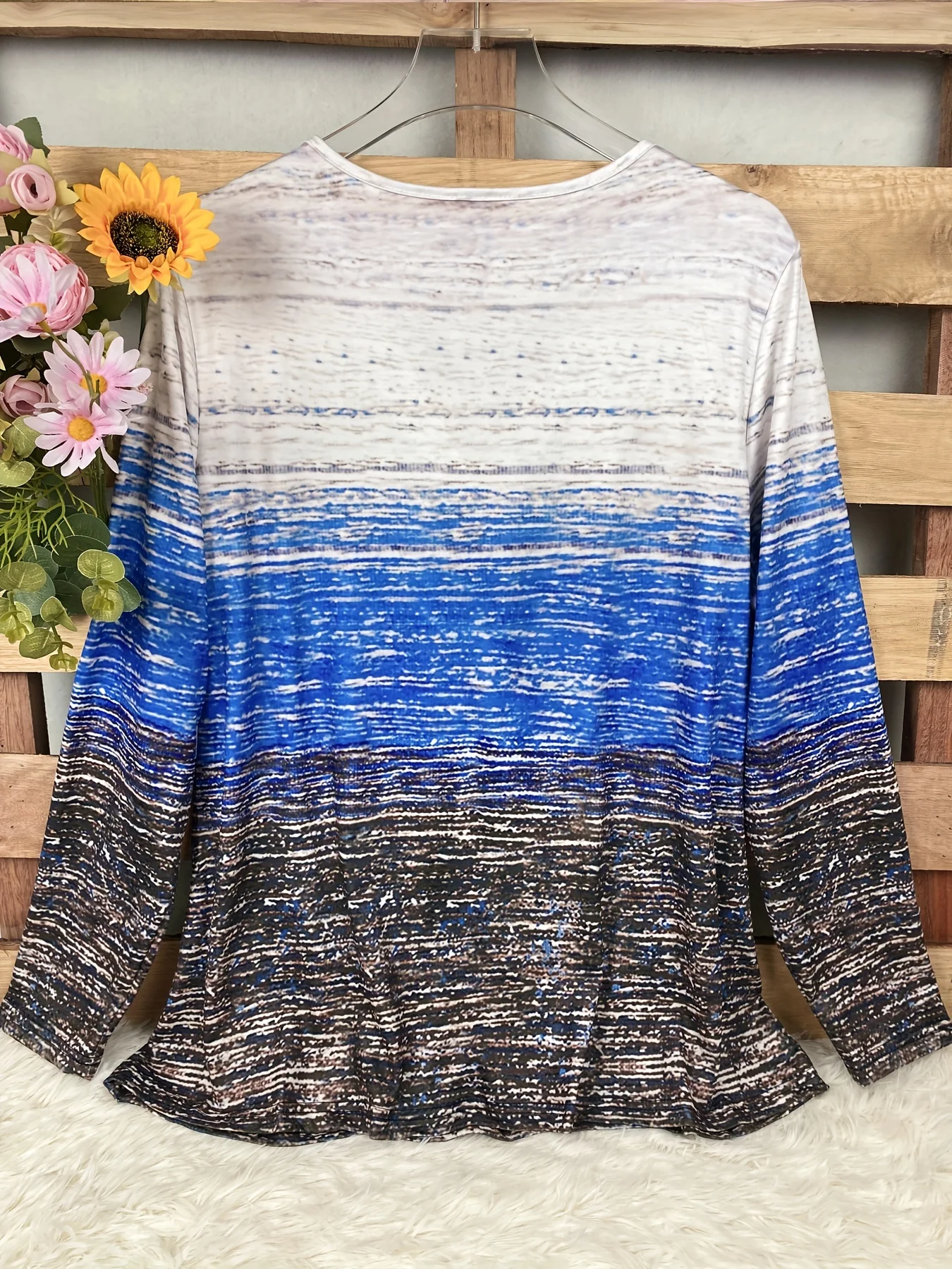 Plus Size Colorblock Gestreiftes T-Shirt Lässiges Rundhals-Langarm-T-Shirt Damen Plus Size Elegante Kleidung – Detail 6