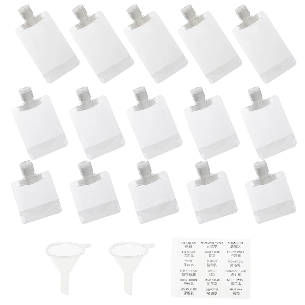 

18pcs Travel Fluid Pouch Set 30ml 50ml 100ml Portable Emulsion Bags Squeeze Pouches Refillable Toiletries Storage Essential Oil