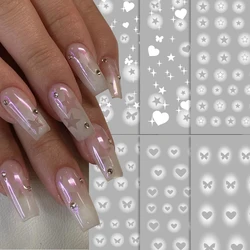 1pc Heart Star Nail Art Stickers Self-Adhesive Nail Decals 5D Translucent Stars Hollow Love Airbrush Nail Slider French Stickers