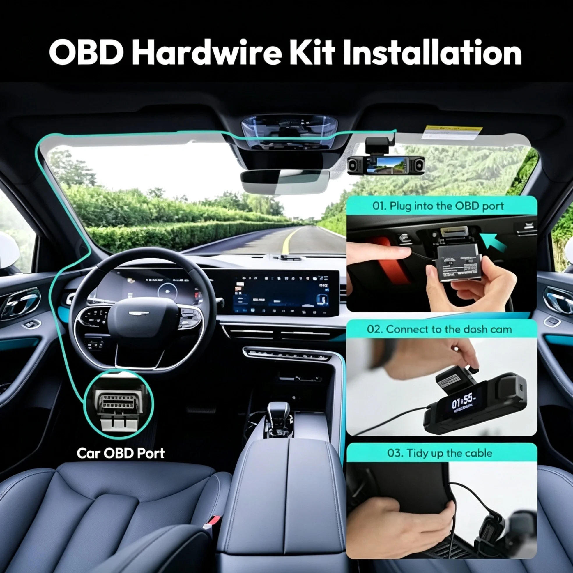 Original BOTSLAB OBD Hardwire Kit Power Cable Exclusive for BOTSLAB Dash Cam G980H/G300H/HK40/HK30  Supports Parking Mode