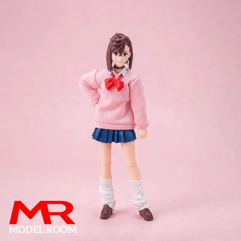 1/12 Scale Scale Girl Pink Hoodie Pleated Skirt Loose Socks Clothes Model Fit 6'' Notaman Soldier Action Figure Body Dolls
