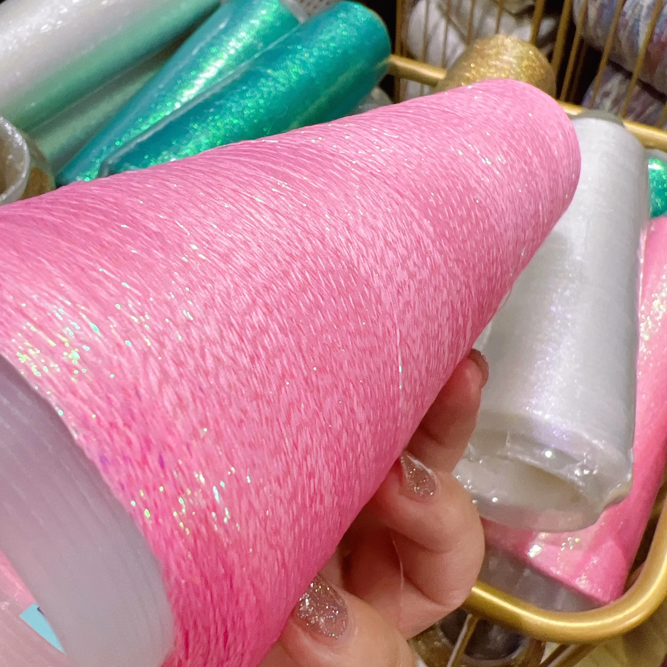 Gold and Silver Thread with Floral Shiny Silk Thread, Special Mixed Thread, Illusory Laser, Wiring Yarn, 100g