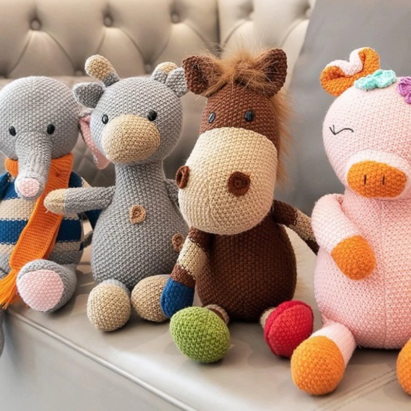 Juguete de peluche de lana de ganchillo, conejo, mono, muñeco de peluche, ayuda para dormir para niños, regalo educativo de cumpleaños, juguete suave