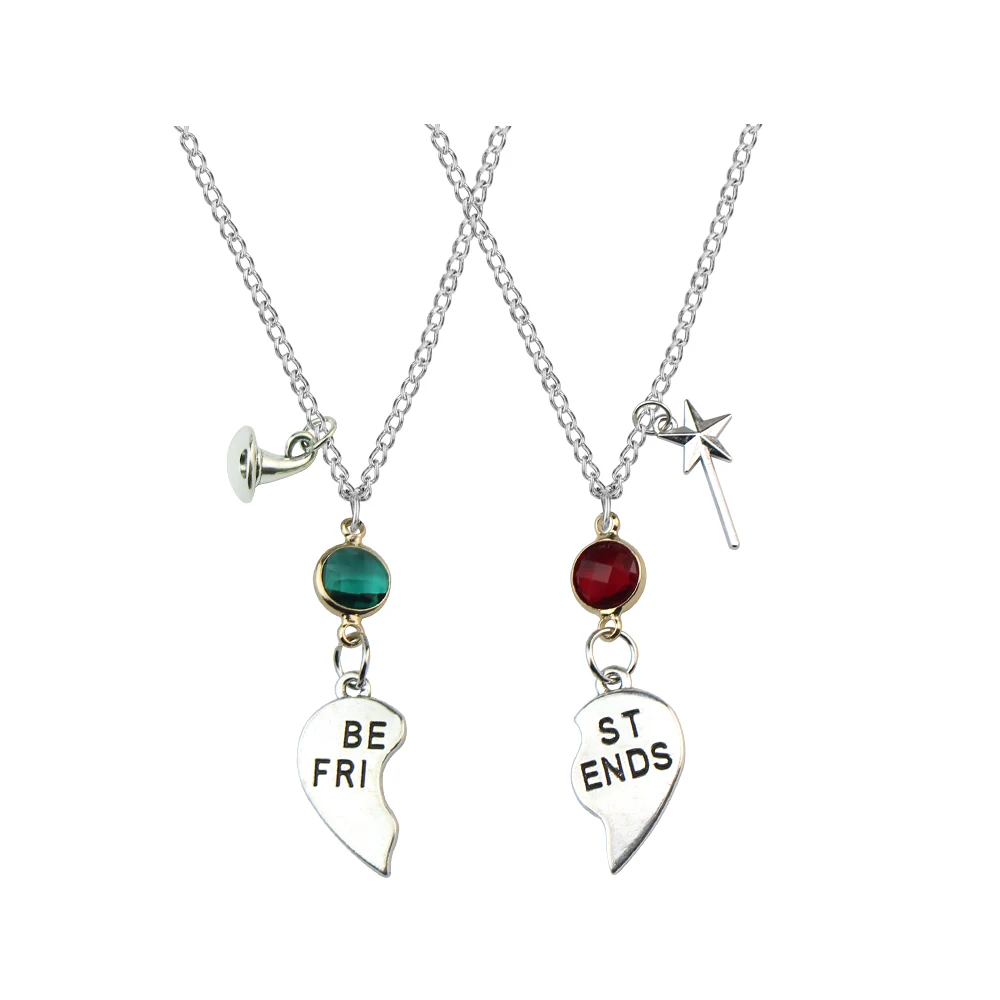 Wicked the Musical Charm BFF Necklace Magic Wand Witch Hat Pendant Friendship Matching Couple Valentine's Day Gift Heart Jewelry