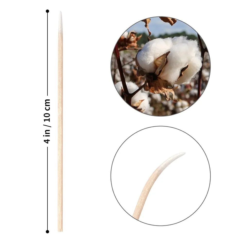 0cm Pointed Cotton Swabs, Fine Tip Wooden Stick Cotton Buds Lint‑Free for Microblading, Makeup Correction, Ear Cleaning,Pet Care