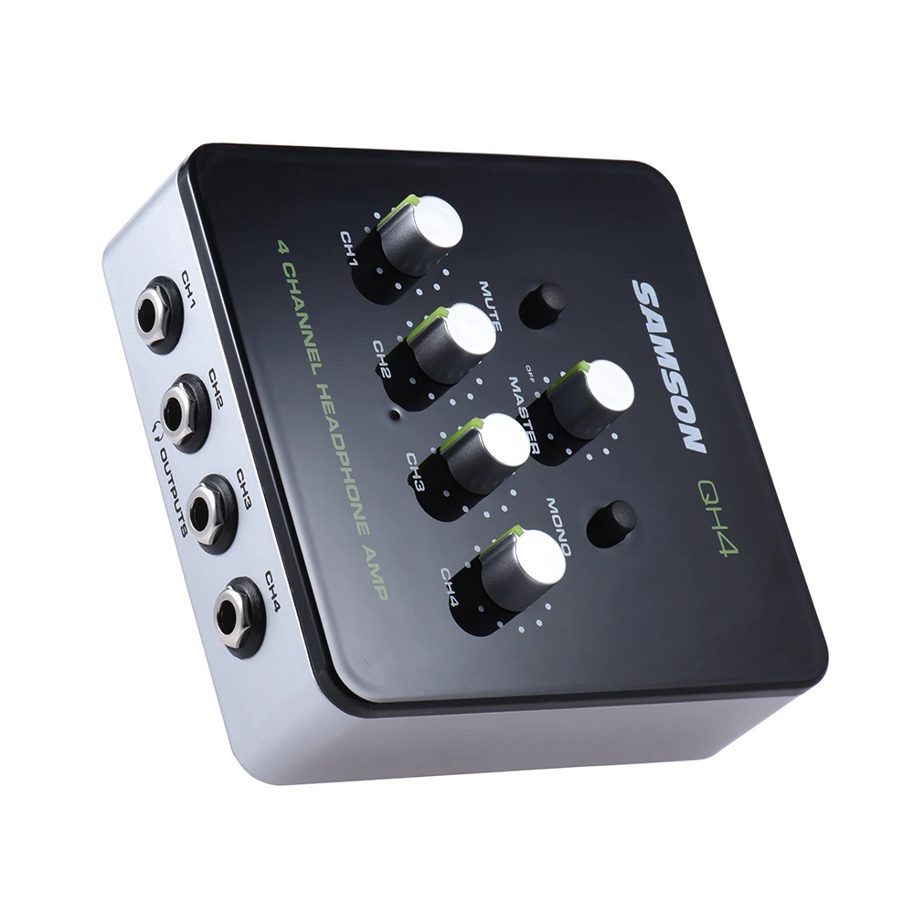 Samson QH4 Ultra-Compact 4-Channel Mini Audio สเตอริโอ DJ การตรวจสอบหูฟังแอมป์พร้อมอะแดปเตอร์ไฟ