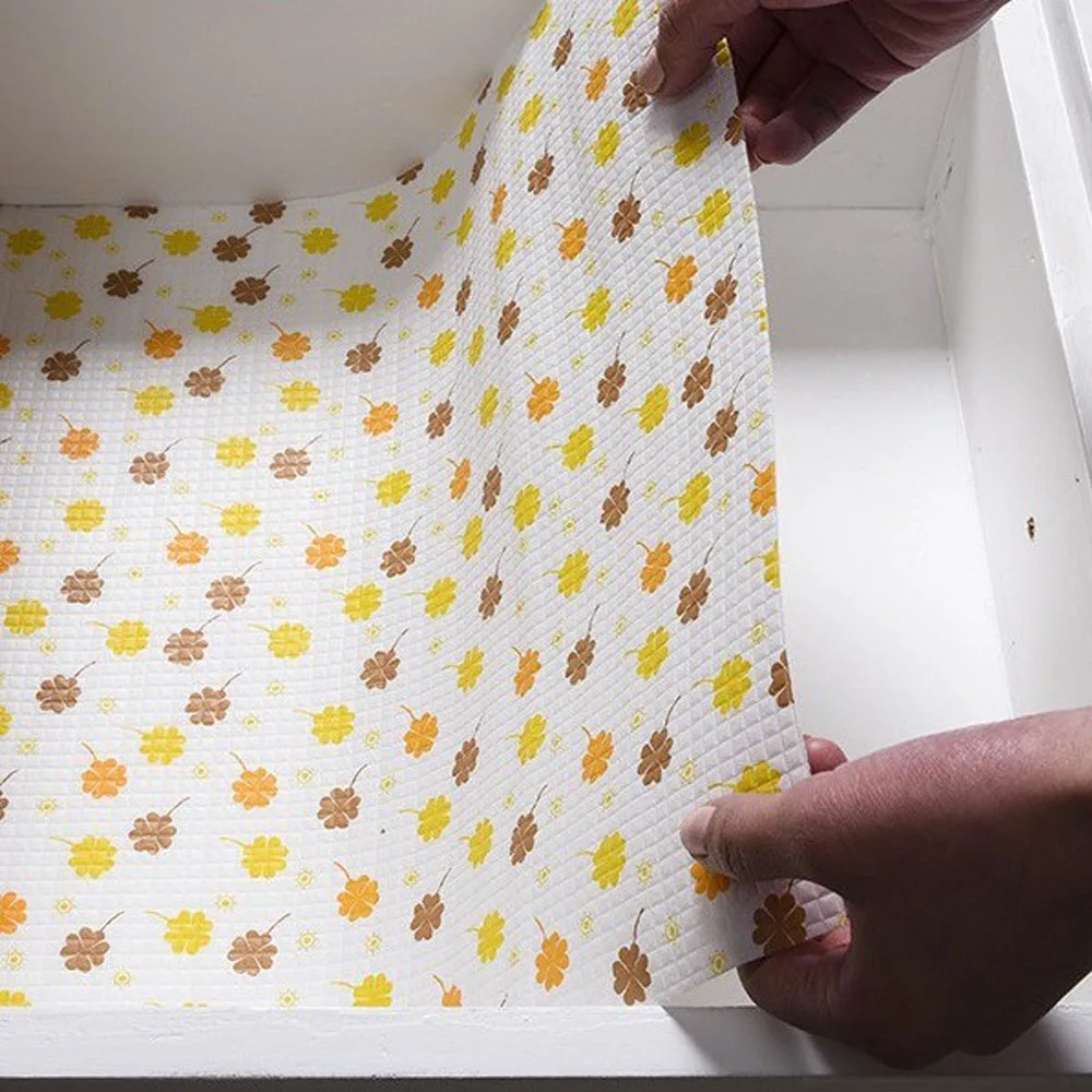 

1 рулон подложки полки из ЭВА, оранжевый 4-листный Клевер С Рисунком Клевера, не клеящийся водонепроницаемый ящик для шкафа, холодильник