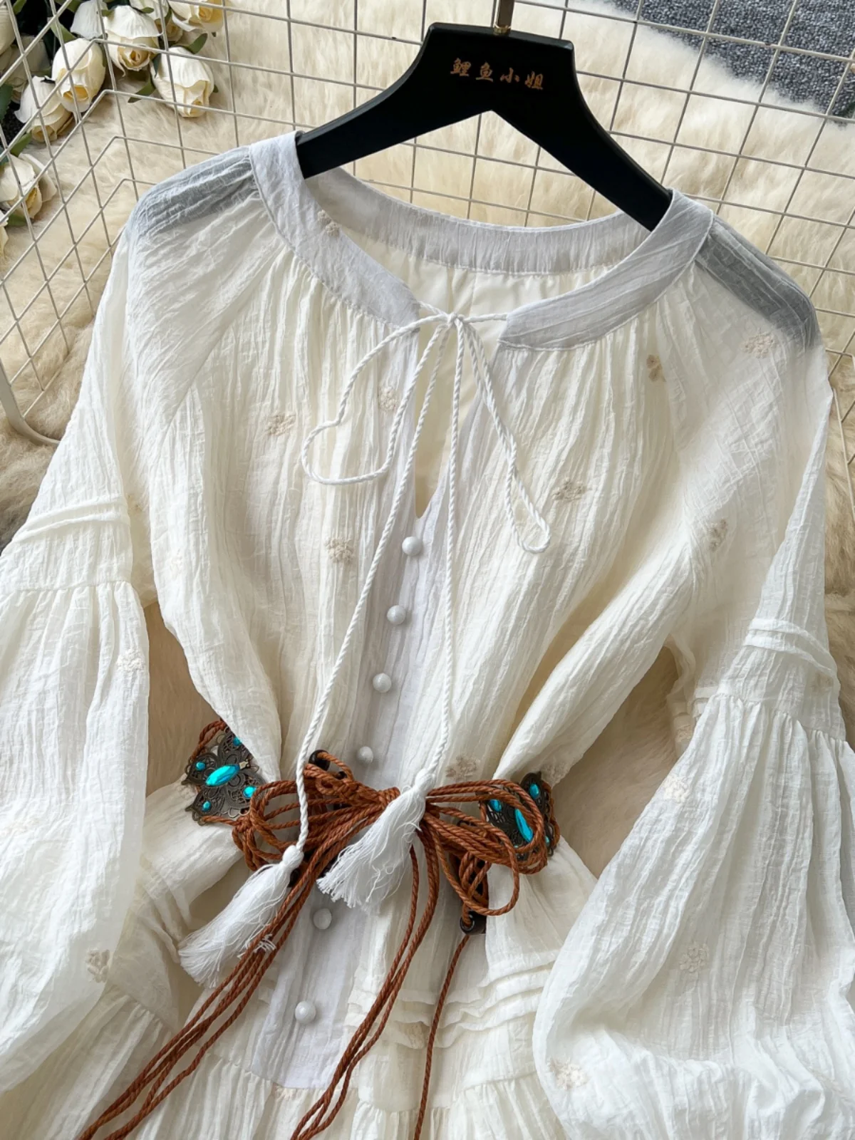 Vaion Sle Femme Dr 2025 Printemps Ceinture Taille Bouton unique Lanterne Sve Ourlet en dentelle Fée Or Jupe Version coréenne...