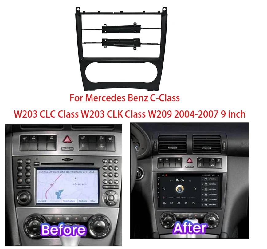 Car Radio Frame For Mercedes Benz C-Class W203 CLC Class W203 CLK Class W209 9 inch Stereo Panel Harness Wire Power Cable Canbus