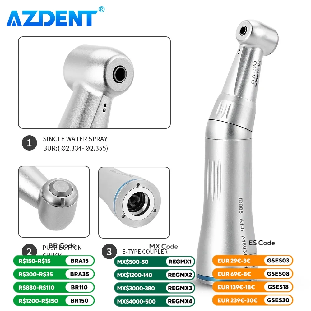 Dental wewnętrzny strumień wody Contra Angle AZDENT rękojeść o niskiej prędkości przycisk narzędzie stomatologiczne dentysty