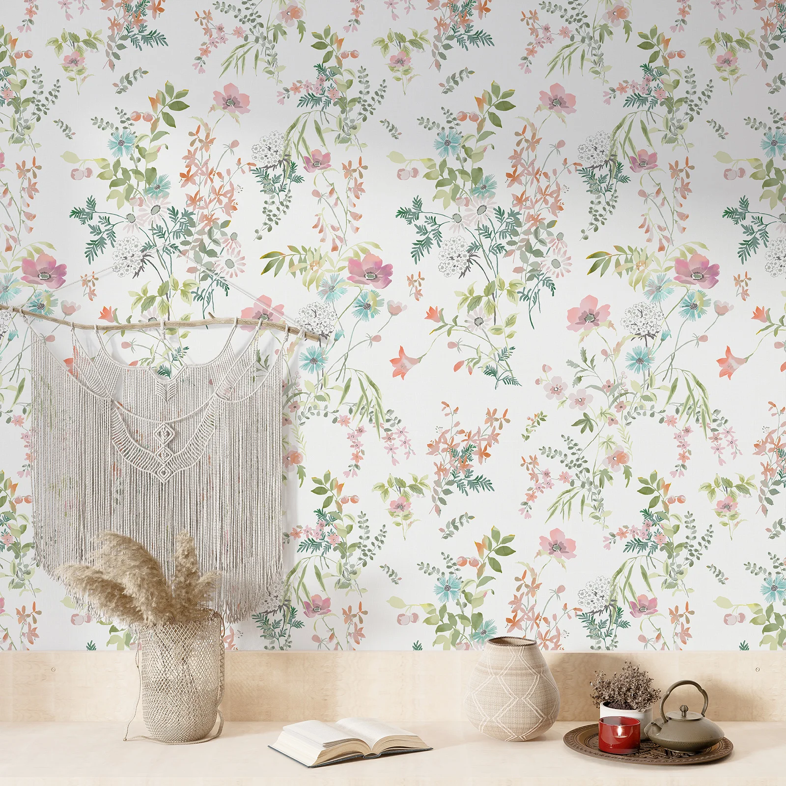 Customized Mural French Retro Countryside Vine Flower Wallpaper Green Leaf Design Wall Paper For Home Decoration