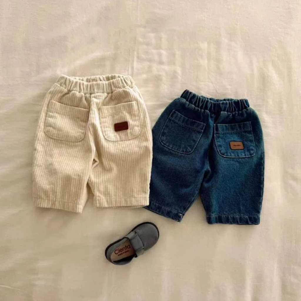 2025 Autumn New Baby Loose Jeans Girls Corduroy Trousers Solid Boys Pocket Casual Pants Infant Toddler Versatile Denim Trousers