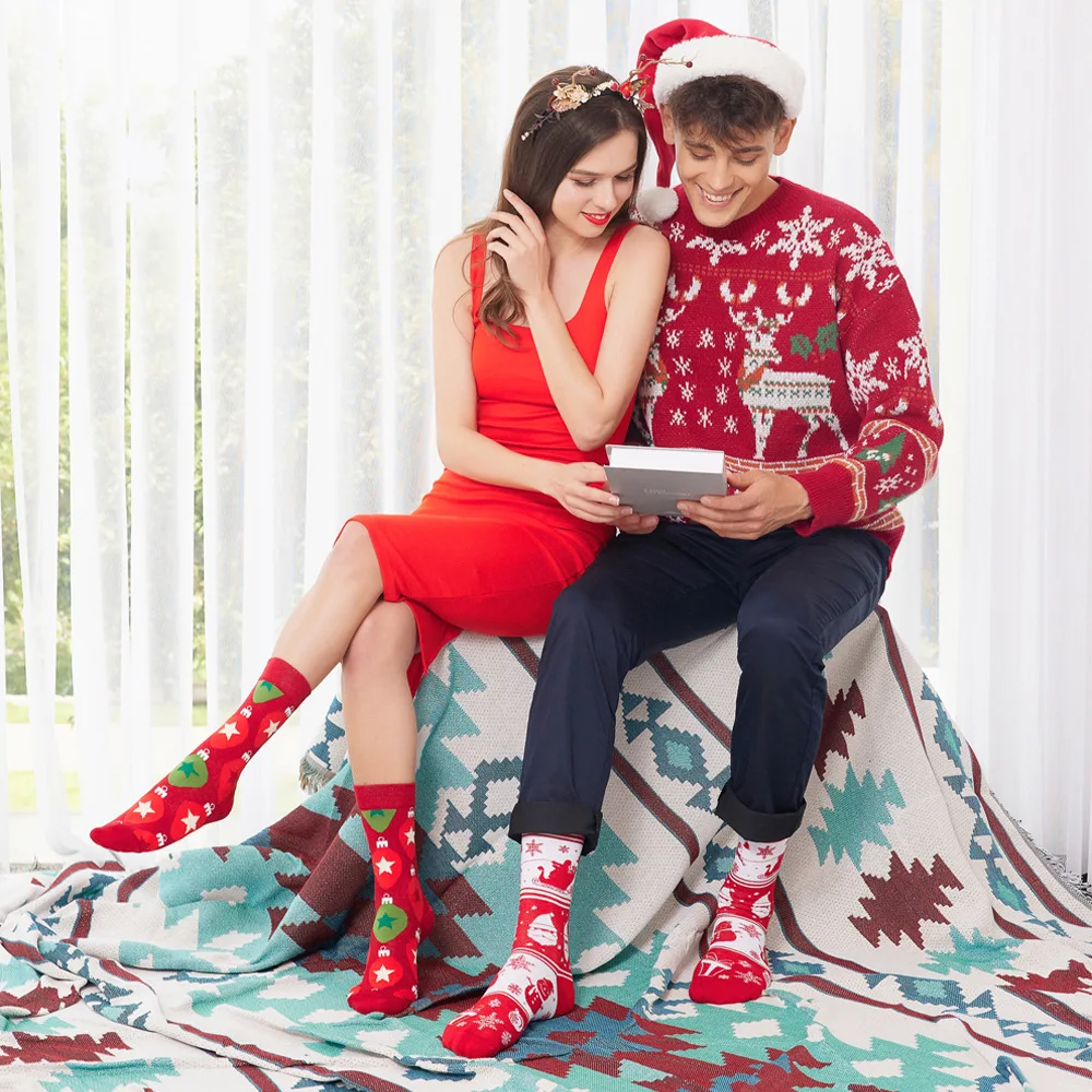 Calcetines de algodón de invierno para hombre, calcetines navideños con patrón de reno de Papá Noel, cálidos, suaves, cómodos, informales, a la moda, estilo novedoso