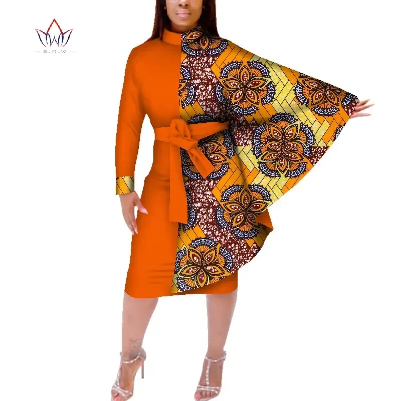 Fashion Autumn African Women Bat Sleeve Dress Traditional African Wax Print Dashiki Patchwork Dress for Women Vestidos WY385