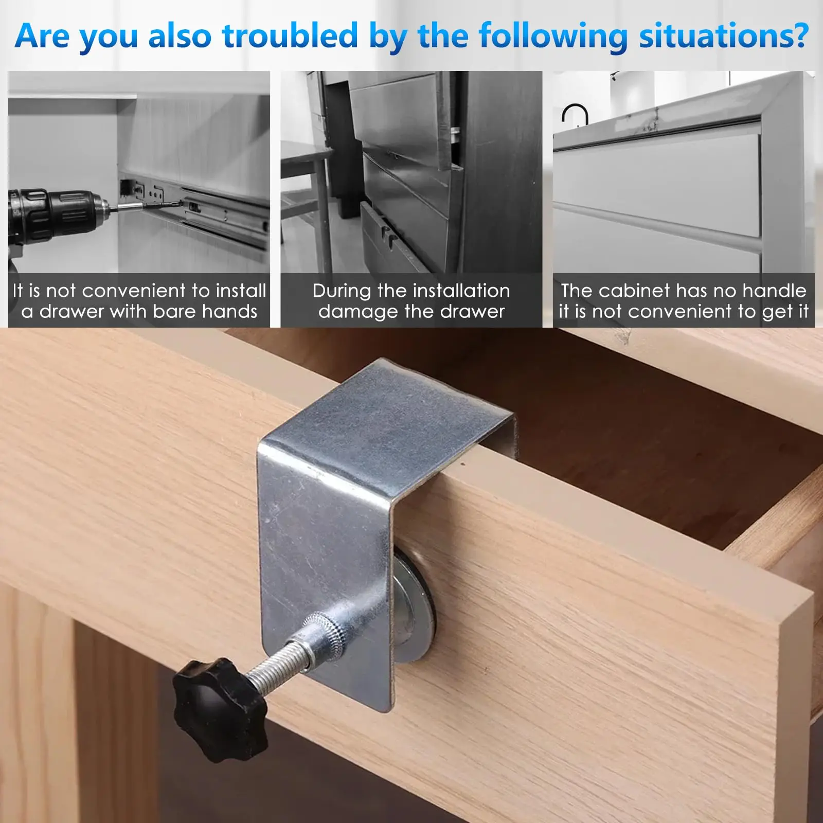 2er-Set Holzbearbeitungs-Vorrichtung Schrankwerkzeug Möbelzubehör Stahl-Schubladenfront-Montageklemmen Schubladenfront-Clips Handwerkzeug – Detail 7