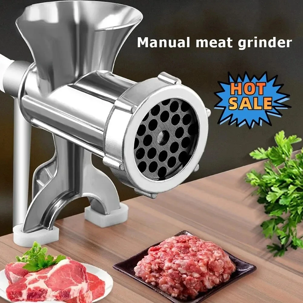

1PC Manual Meat Grinder Silver Aluminum Alloy Powerful Home SausageVegetable Chopper Pepper Kitchen Appliances