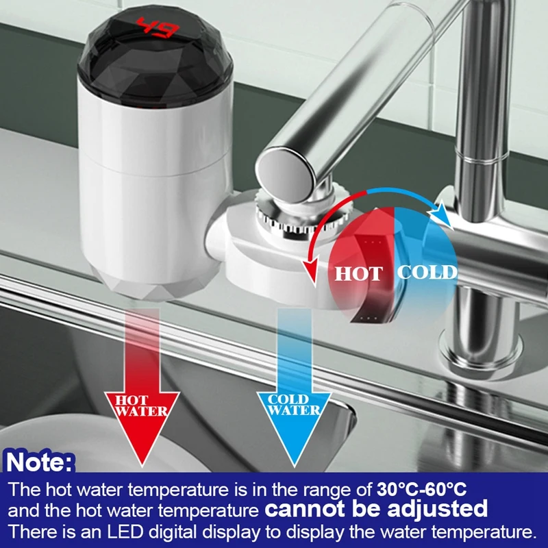 Aquecedor De Água Elétrico Sem Tanque Com Exibição De Temperatura, Torneira De Aquecimento Instantâneo, Plugue EU, Aquecedor De Cozinha