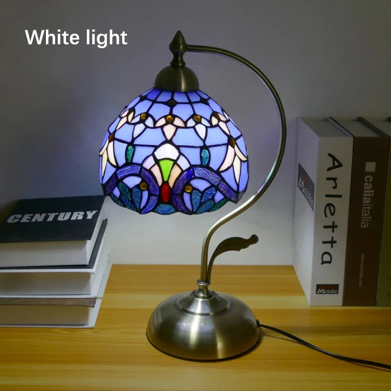 New Creative Study Room Bedhead Reading Desk Lamp Warm Retro Bar Colorful Glass Small Desk Lamp