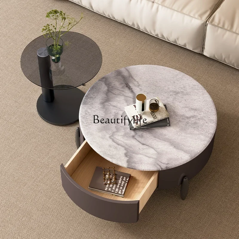 

02ls 18 -*Technology stone coffee table household living room light luxury small apartment modern simple coffee table