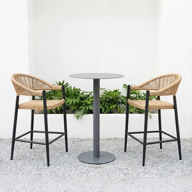 *Modern Outdoor Restaurant Bar Chairs and Aluminum Dining Table Set for Patio Garden Pool Home Hotel Bistro Balcony