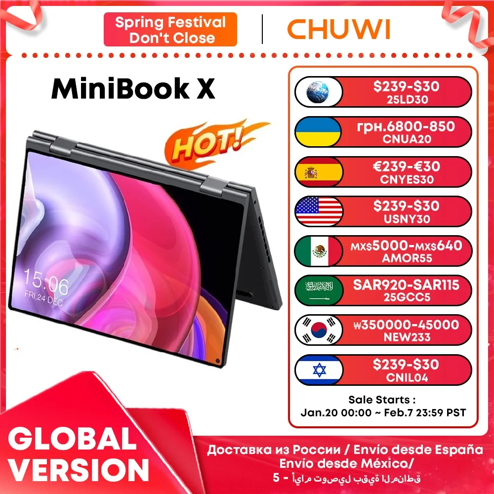 CHUWI MiniBook X كمبيوتر لوحي 2 في 1 Intel N100 10.51 "FHD IPS شاشة 12GB LPDDR5 512G SSD Windows 11 Notebook 1200*1920