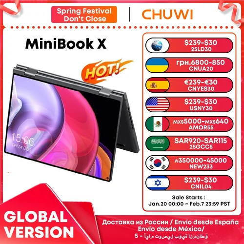 CHUWI MiniBook X 노트북 태블릿, 인텔 N100 10.51 인치 FHD IPS 스크린, 12GB LPDDR5 512G SSD, 윈도우 11 노트북 1200*1920, 2 in 1 