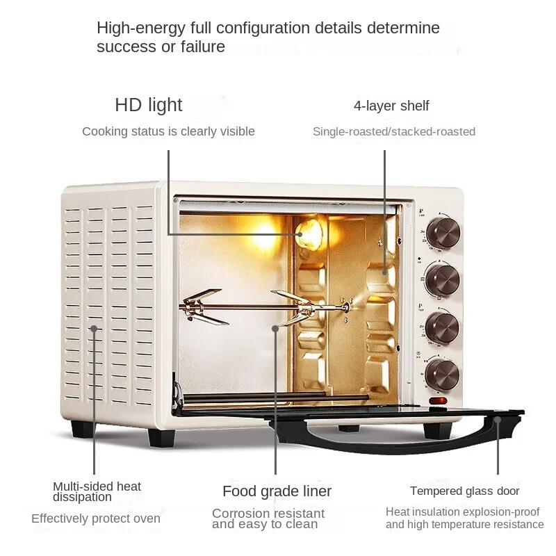 Electric Oven Household Multifunctional 32L Rotary Baking Fork, Independent Temperature Control of Upper and Lower Pipes TB32D