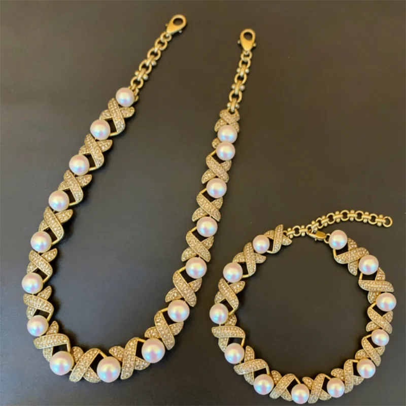 Gold Circular Connecting Bracelet, Necklace And Earrings