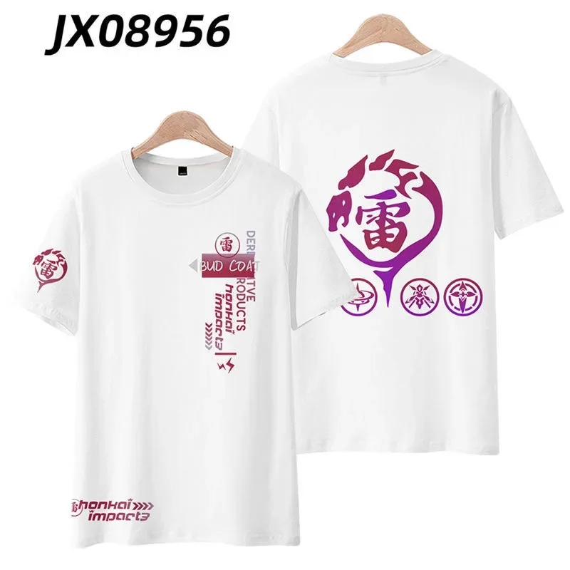 

Honkai impact 3 raiden mei personage estro 3d press ã o camiseta ver ã o moda em torno do pesco ç o manga curta popular jogo