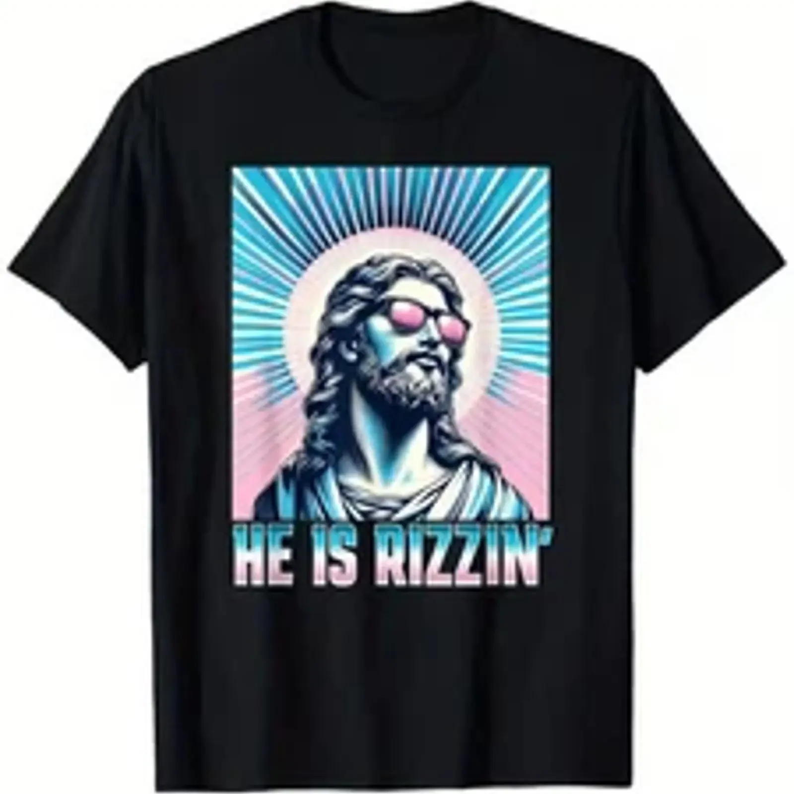 T-shirt Rizz Glasses He is Rizzin Jesus, thème Pâques, humoristique et original, style vintage, effet délavé, doux, vêtements de créateur, motif graphique élégant