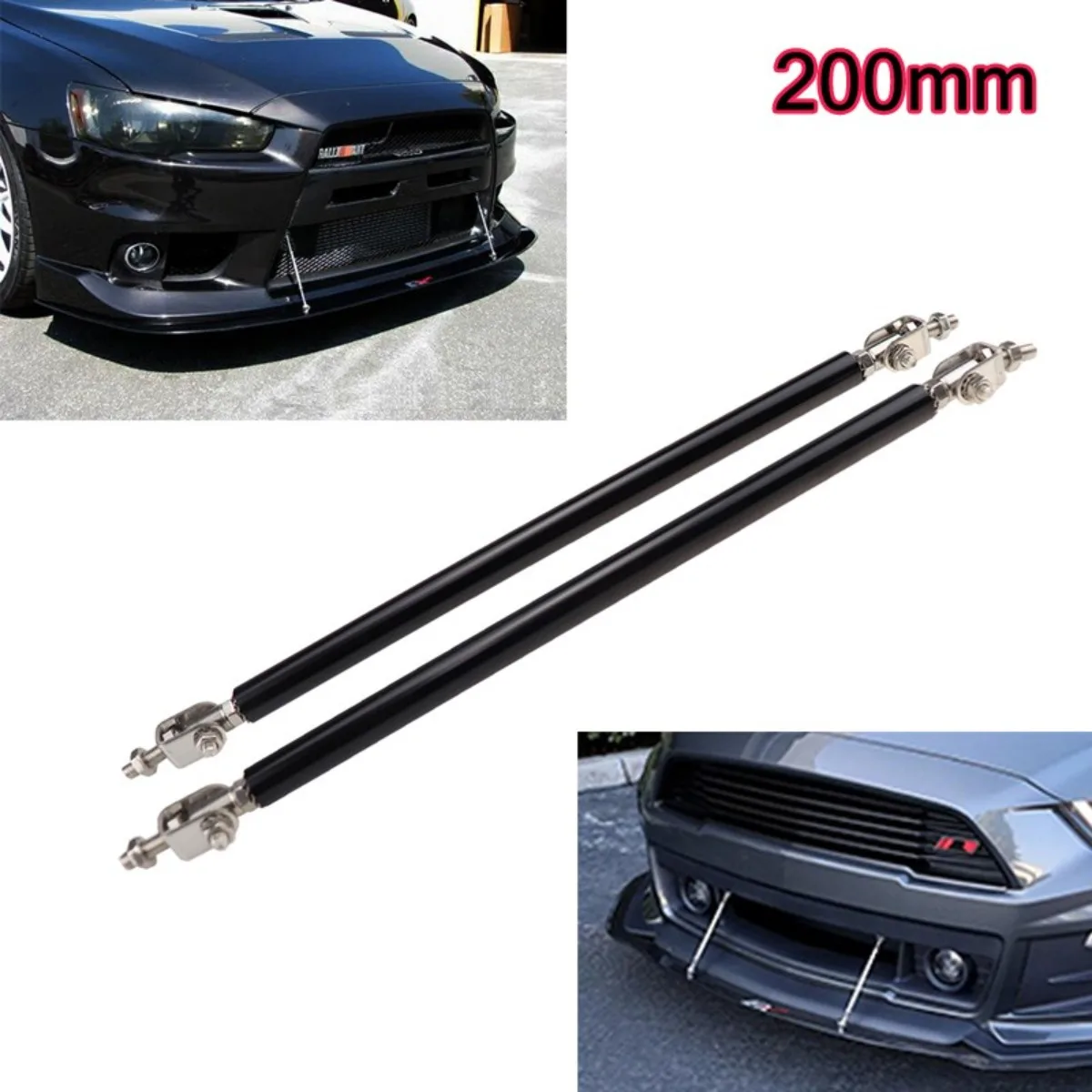 Universal Front Spoiler Support Bracket 2Pcs 20cm Black Car Adjustable Front Rear Bumper Splitter Strut Lip Tie Rod Bar Support