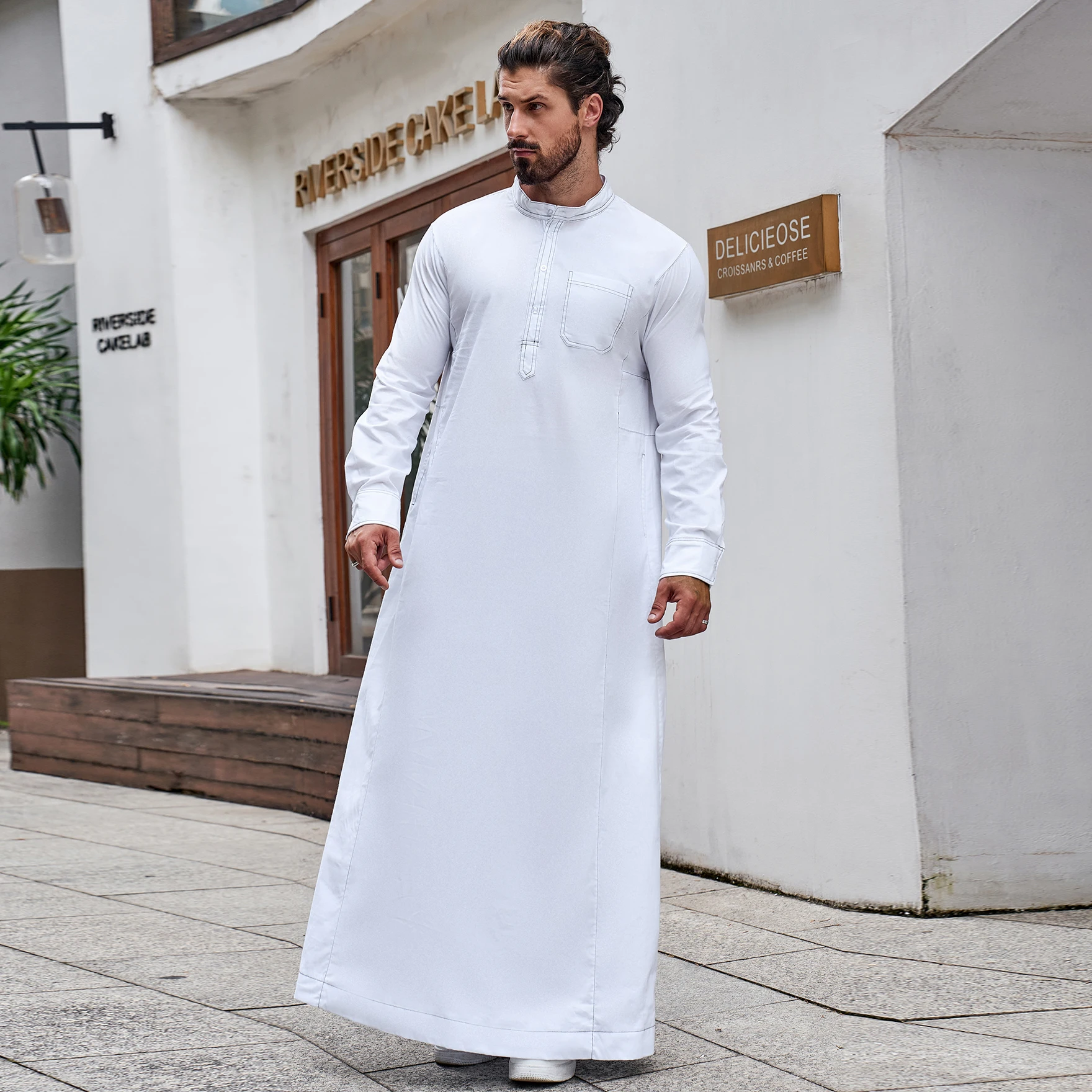 Ramadan islam Men's Muslim saudi Thobe Islam Middle East Arab Dubai Malaysian Long Sleeve Solid Color Robe