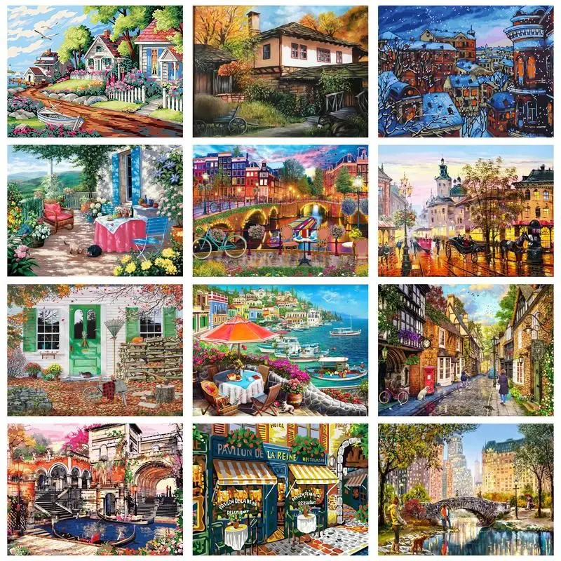 

CHENISTORY DIY Pictures By Number City Landscape Kits Home Decor Drawing On Canvas HandPainted Painting By Numbers Art Gift
