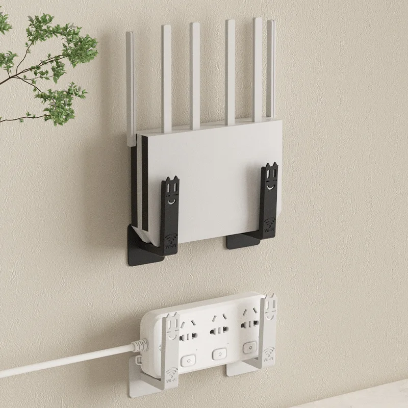 Support mural adhésif sans perçage, 2 pièces, pour modem WiFi, boîtier de câbles, console de jeu, organisateur gain de place