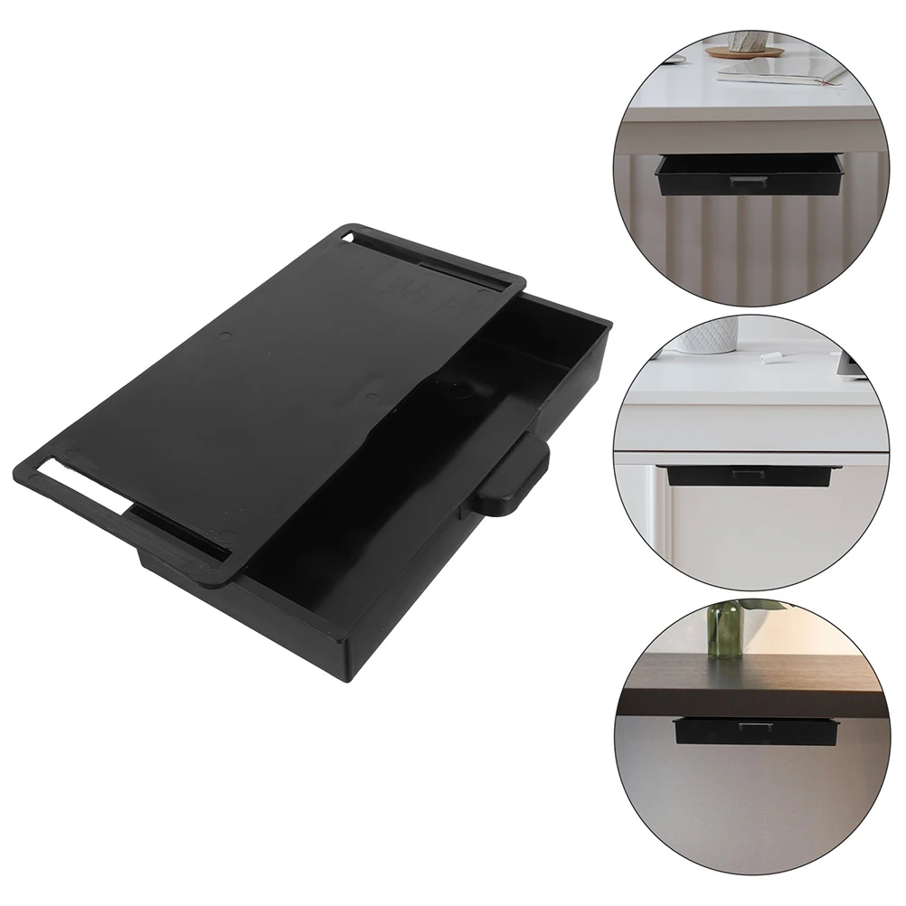 

2pcs Under Table Storage Box No Drill Installation Smooth Handle Multi Functional Organizer for Stationery for Home