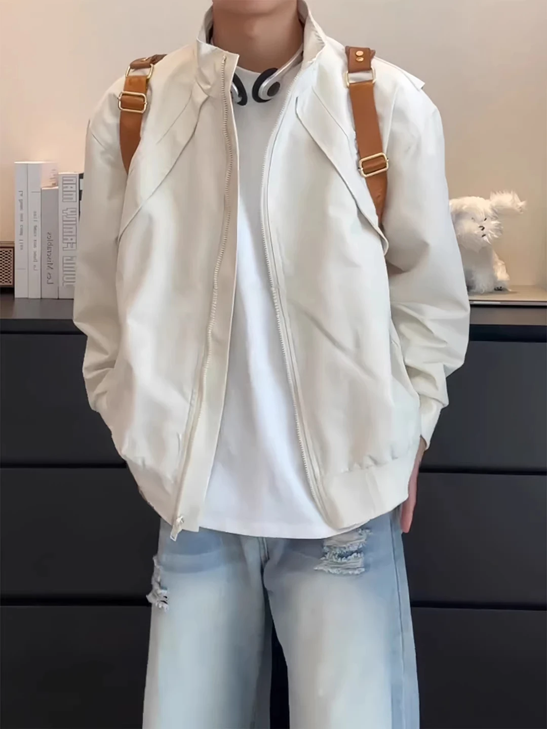 Cleanfit American Style Deconstructed Flight Jacket Men's Spring Autumn Three-Proof Stand Collar Short Baseball Coat Outerwear