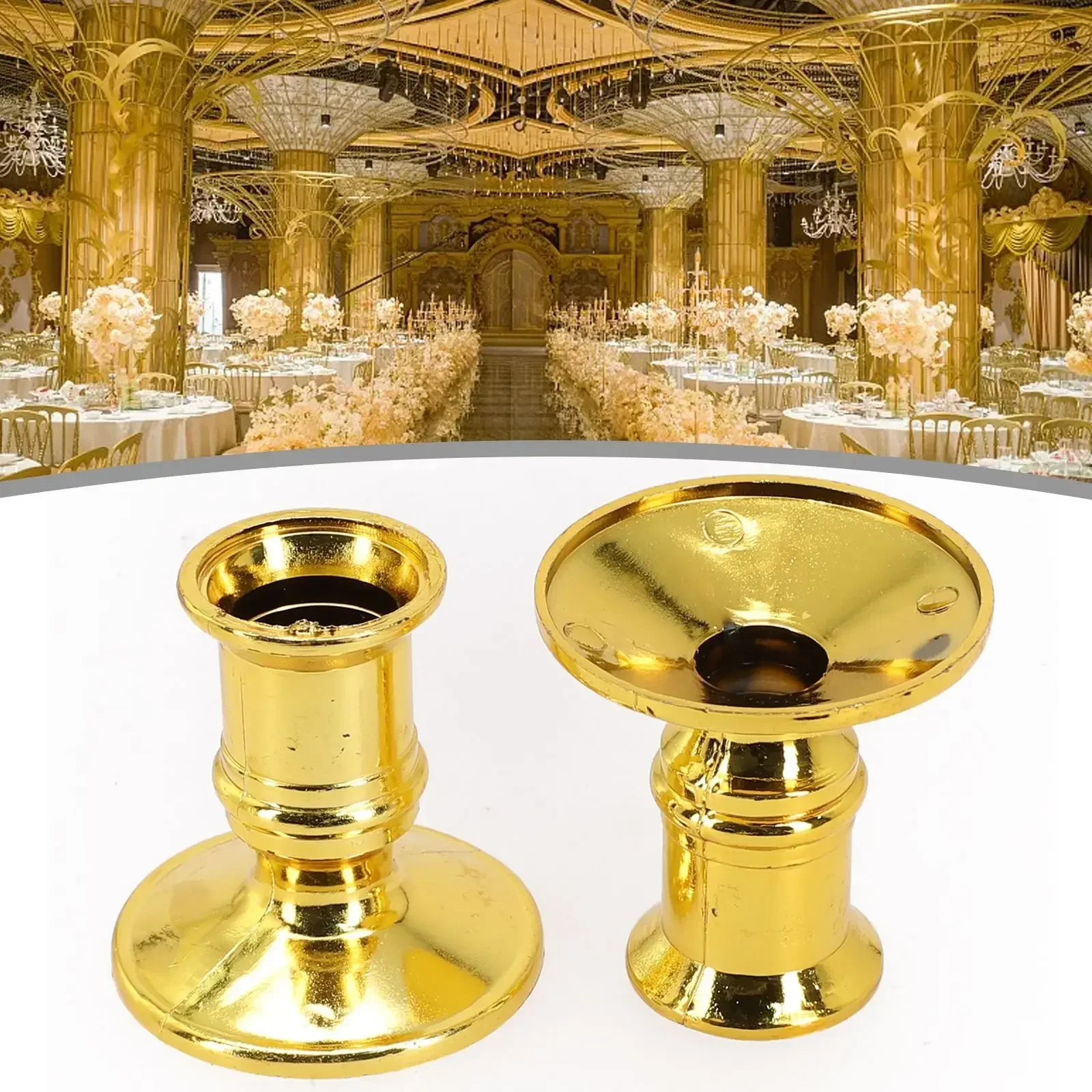 Fits Standard Candlestick Traditional Shape Candle Base Gold Plastic 2pcs Taper Candle Holders Portable Practical