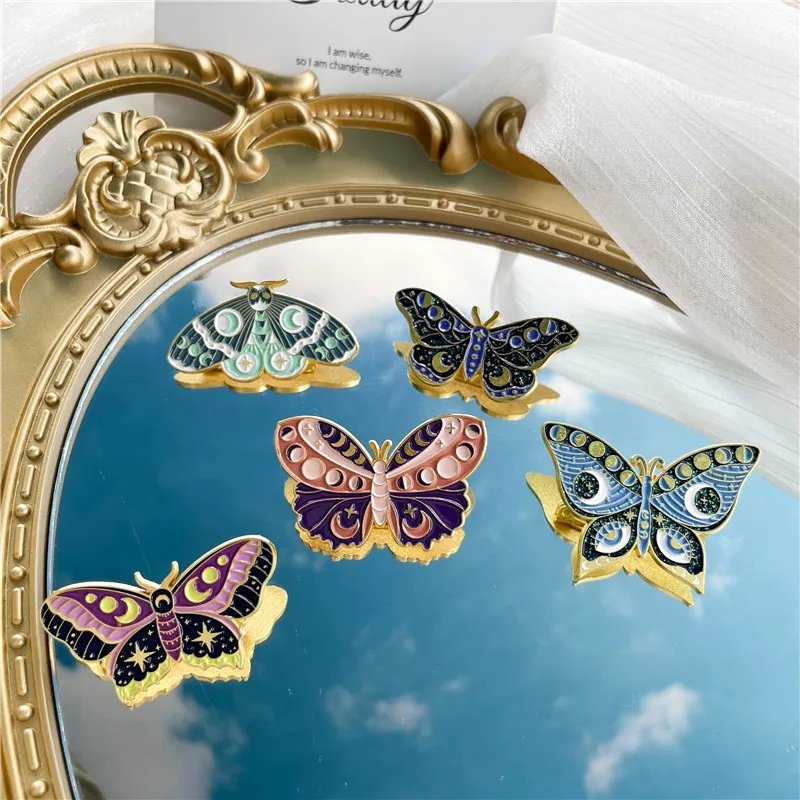 Cute Witch Butterfly Enamel Brooch Sun Moon Phase Moth Insect Badge Men Women Bag Lapel Pin Friends Gifts Jewelry