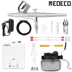 30PSI Dual-Action Airbrush Kit with Auto Stop Stepless Control Compressor Cleaning Pot for Makeup Cake Decoration Nail