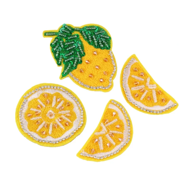 30pcs/Lot Luxury Beaded Crystal Lemon Leaf Shine Embroidery Patch Shirt Bag Clothing Decoration Accessory Craft Diy Applique