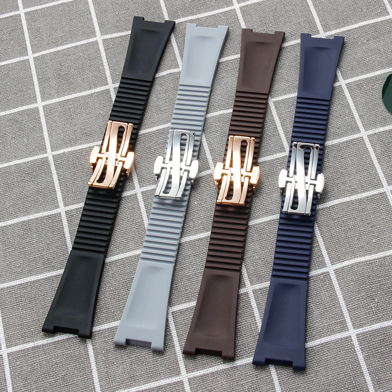 بني رمادي 25x13 مللي متر استبدال حزام السيليكون ل باتيك فيليب نوتيلوس للطي المشبك واجهة مقعرة هيبوالرجينيك للجنسين